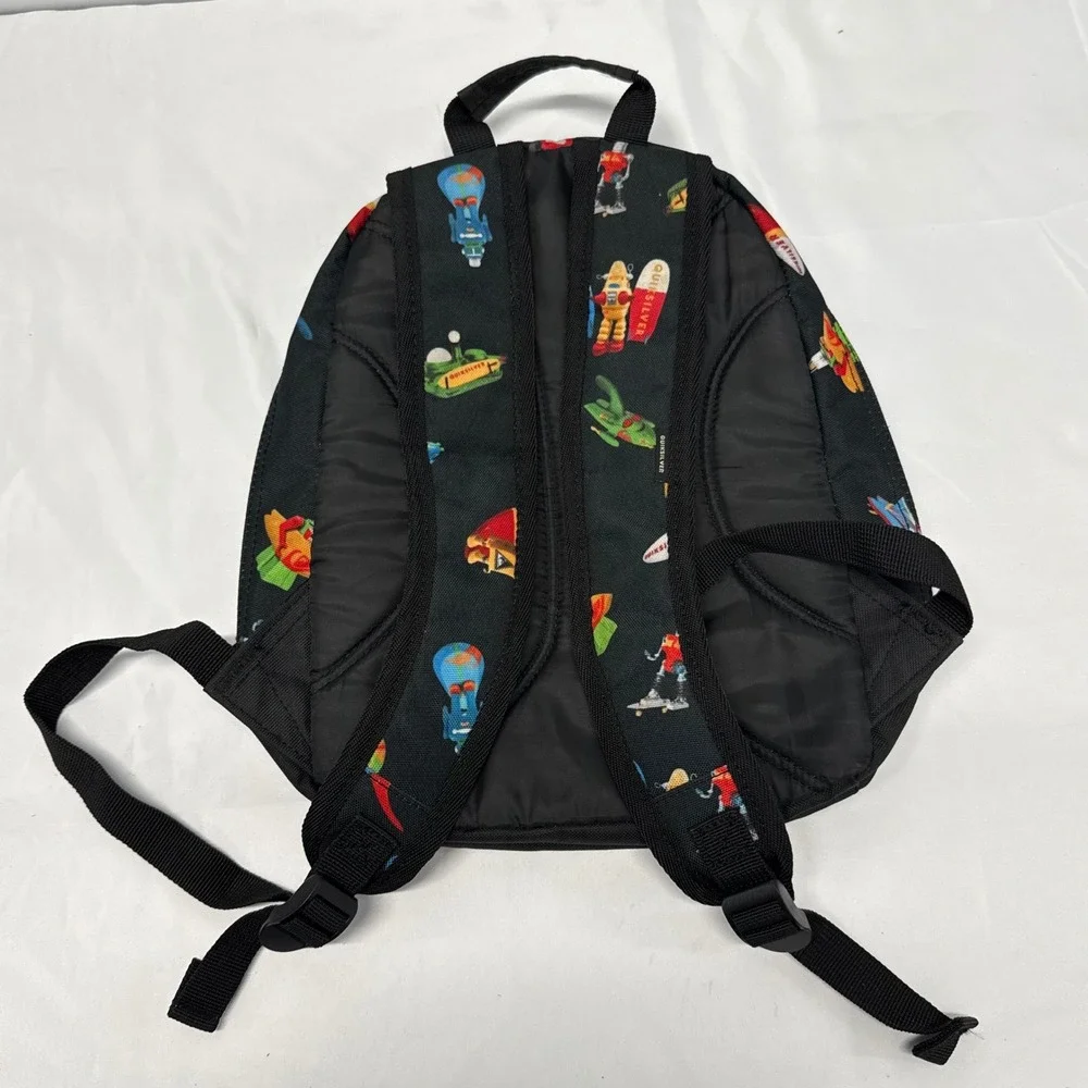 Quiksilver Black Robot Surfer Skateboard Print Mini Backpack Canvas 12 inch